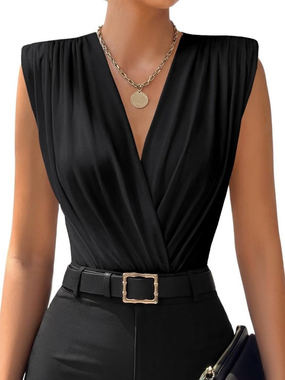 Chic Women's Wrap V Neck Sleeveless Bodysuit Top - Perfect for Layering